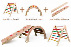 Renkli Pikler Üçgeni + Renkli Pikler Halkası + Kaydırak & Renkli Rampa