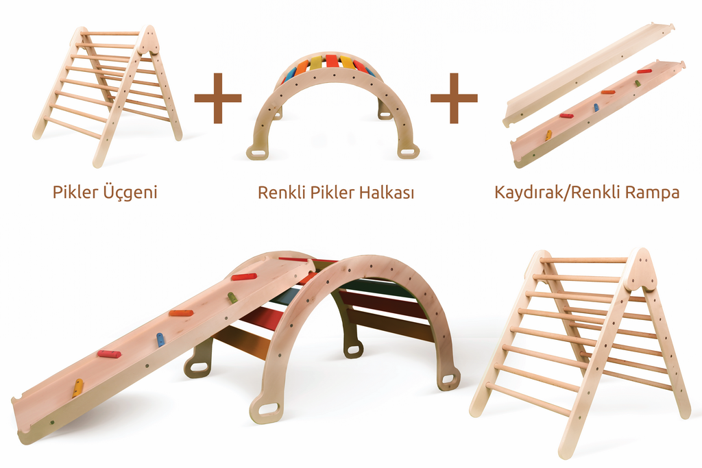 Pikler Üçgeni + Renkli Pikler Halkası + Kaydırak & Renkli Rampa​