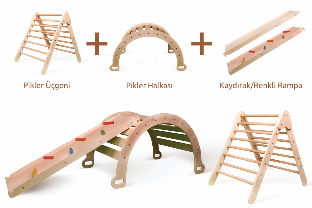Pikler Üçgeni + Pikler Halkası + Kaydırak & Renkli Rampa