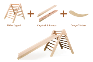 Pikler Üçgeni + Kaydırak & Rampa + Denge Tahtası