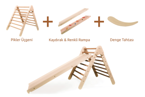 Pikler Üçgeni + Kaydırak & Renkli Rampa + Denge Tahtası